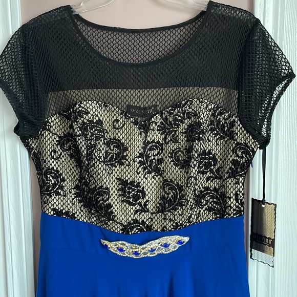 NWT MAXI DRESS 👗 DELVINA. Black Mesh/ Gold/ Blue. Size European 42(American 10) - Picture 3 of 8